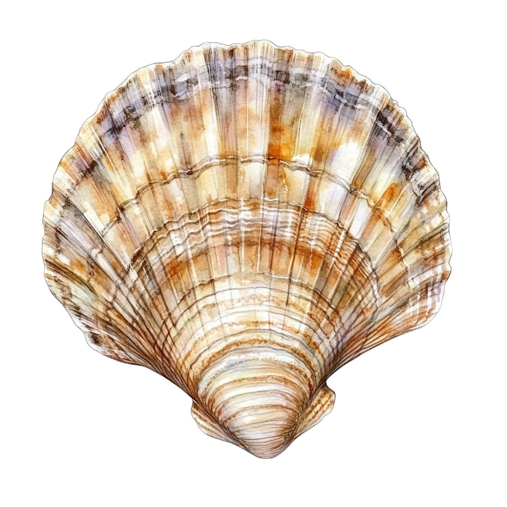 Watercolor Sea Shells Fabric Panel 25 featuring a detailed watercolor illustration of a brown and beige sea shell on white background.