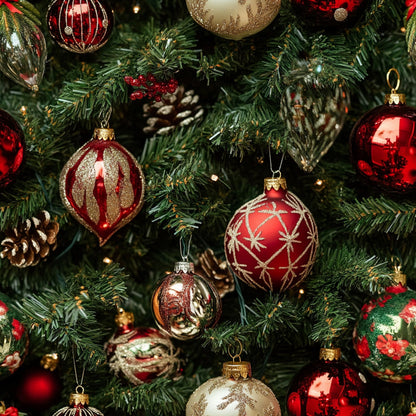 Realistic Christmas Ornaments Pattern 3 Quilting Cotton Fabric