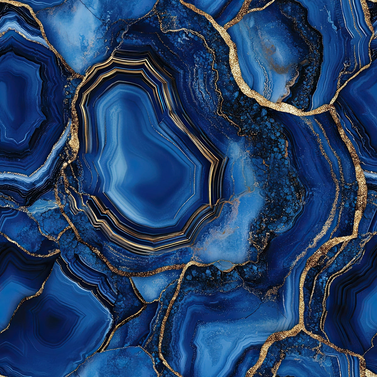 Royal Blue and Gold Agate Pattern 32 Minky Fabric