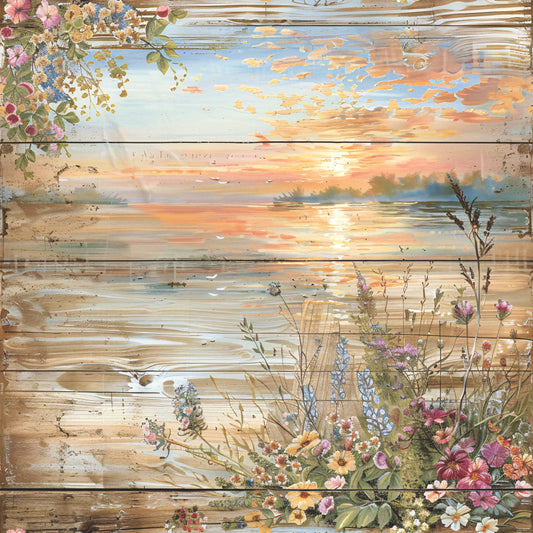 Lake on Rustic Wood Fabric Panel 3
