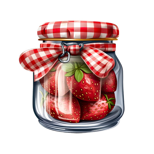 Strawberry Jam Jars Fabric Panel 1