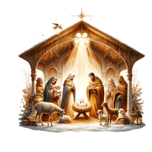 Golden Nativity Fabric Panel 3
