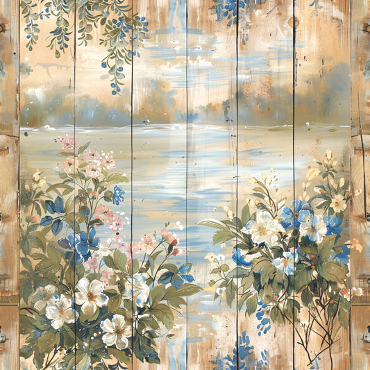 Lake on Rustic Wood Fabric Panel 12