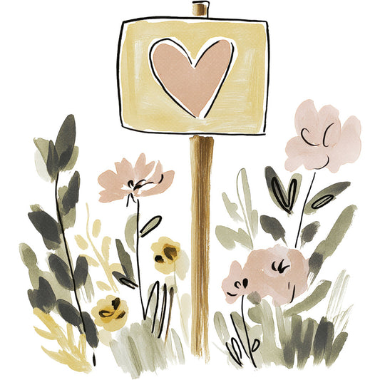 heart, love, floral, flowers, botanical, nature, garden, wildflowers, sage green, dusty rose, blush pink, soft yellow, cream, neutral, whimsical, romantic, modern, spring, cottage core, farmhouse, hand-painted, watercolor, gentle, soft, delicate, wall hanging, inspirational, botanical print, pastel colors