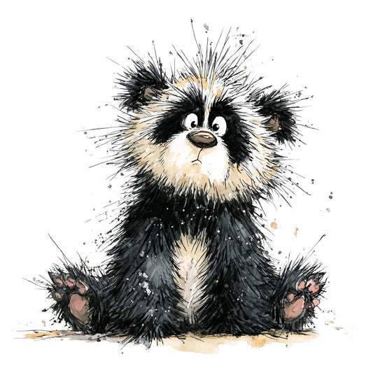 black and white, cream, tan, beige, fluffy animal, shih tzu, dog, puppy, whimsical, cute, playful, children's, kids, baby, watercolor, ink splatter, artistic, expressive, portrait, character design, furry, long-haired dog, pet lover, animal lover, nursery, playroom, casual, cheerful, illustrated