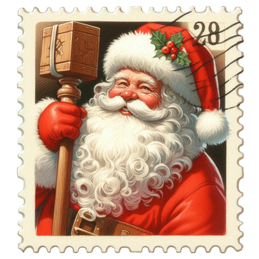 Santa Claus Postage Stamps Fabric Panel 16