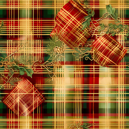 Red Green Gold Christmas Pattern 16 Quilting Cotton Fabric