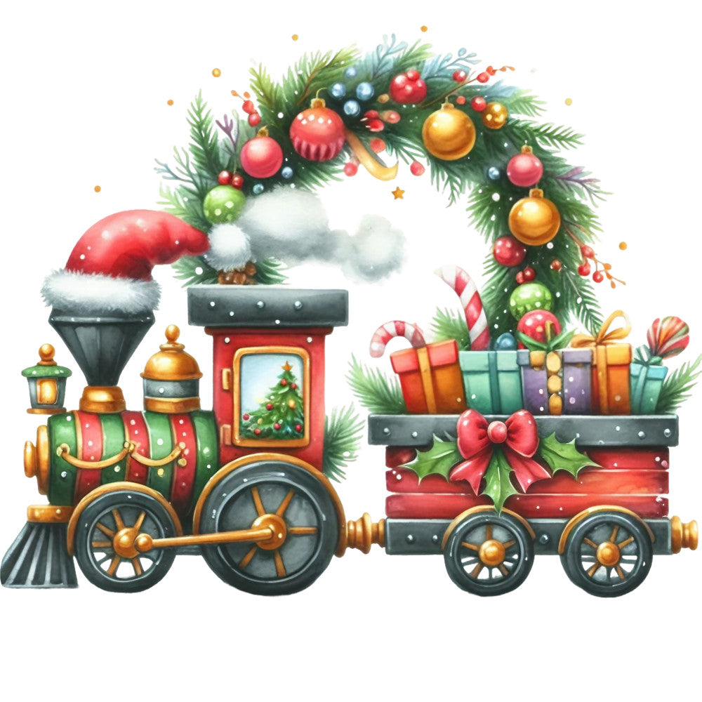 Christmas Spirit Trains Fabric Panel 3