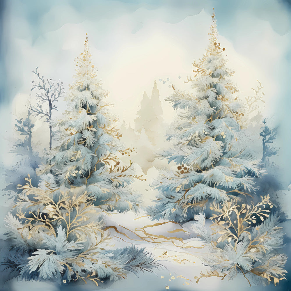 Light Blue and Gold Christmas Fabric Panel 14