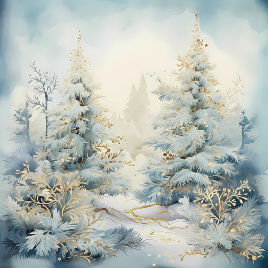 Light Blue and Gold Christmas Fabric Panel 14
