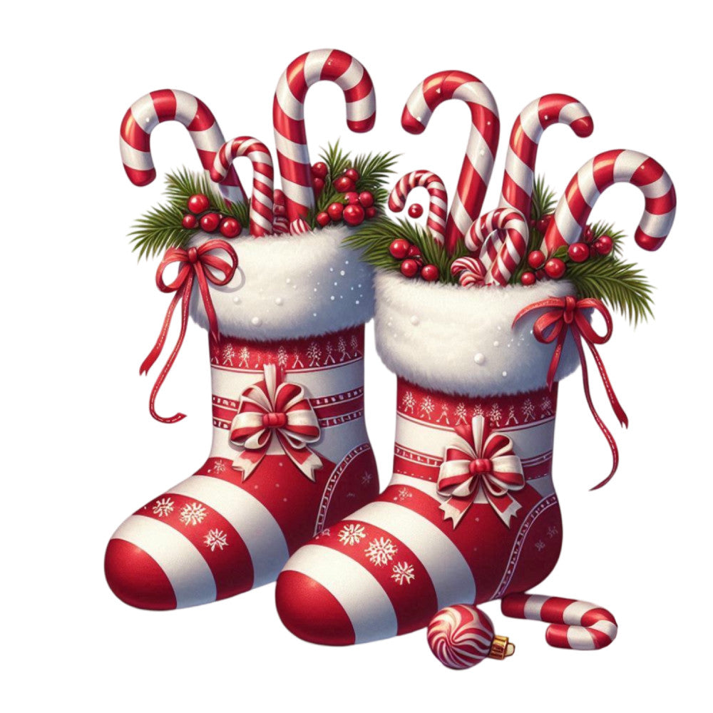 Christmas Stockings and Candy Canes Fabric Panel 4