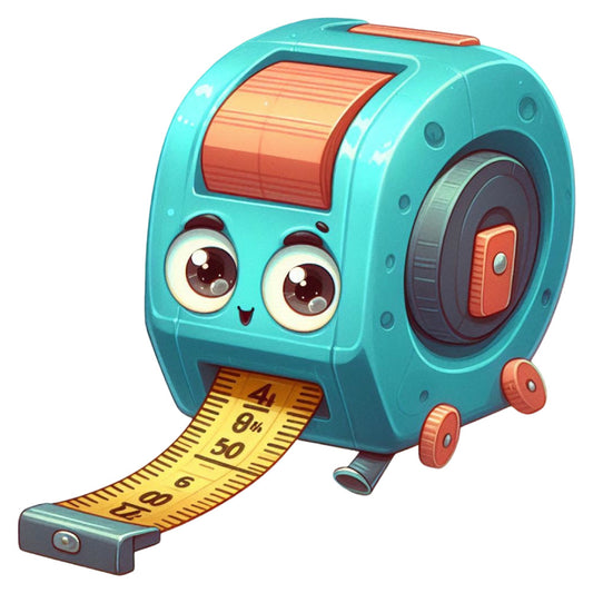 turquoise, coral, orange, yellow, cute character, whimsical, anthropomorphic, measuring tape, tools, playful, modern, character design, children's fabric, baby fabric, kawaii, craft theme, construction, DIY, humorous, fun, animated character, big eyes, smile, adorable, construction tools, tape measure, hobby themed, kids fabric