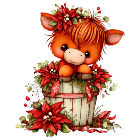 orange, rust red, cream, sage green, berry red, floral, animals, cow, cattle, whimsical, rustic, farmhouse, vintage, poinsettia, holiday, christmas, festive, decorative flowers, botanical, burlap, ribbons, woodland, nature, autumn, winter, nursery, children's, cute, sweet, folk art