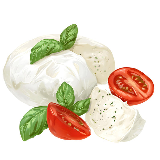 mozzarella, tomato, basil, fresh, food, culinary, kitchen, cream white, bright red, sage green, italian, caprese, salad, cheese, realistic, food illustration, gourmet, cooking, recipe, farmhouse, rustic, elegant, botanical, natural, summer, spring, kitchen decor, table runner, home accents, food themed