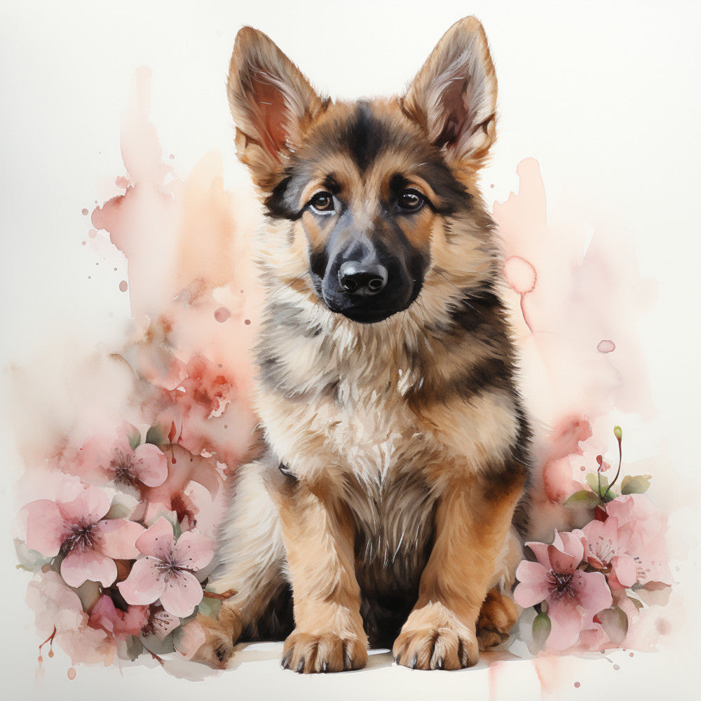 German Shepherd with Flowers Fabric Panel 3