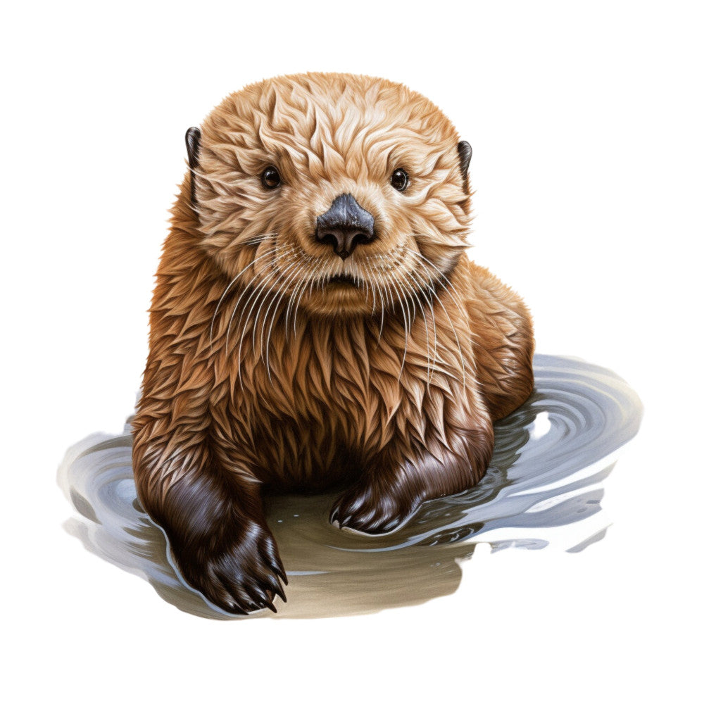 otter, water animal, wildlife, nature, aquatic, brown, tan, cream, rust, dark brown, realistic, portrait, animal lover, woodland, water scene, whimsical, cute, adorable, children, kids, nursery, baby, playful, river life, semi-aquatic, detailed illustration, naturalistic, animal panel, bedding, apparel