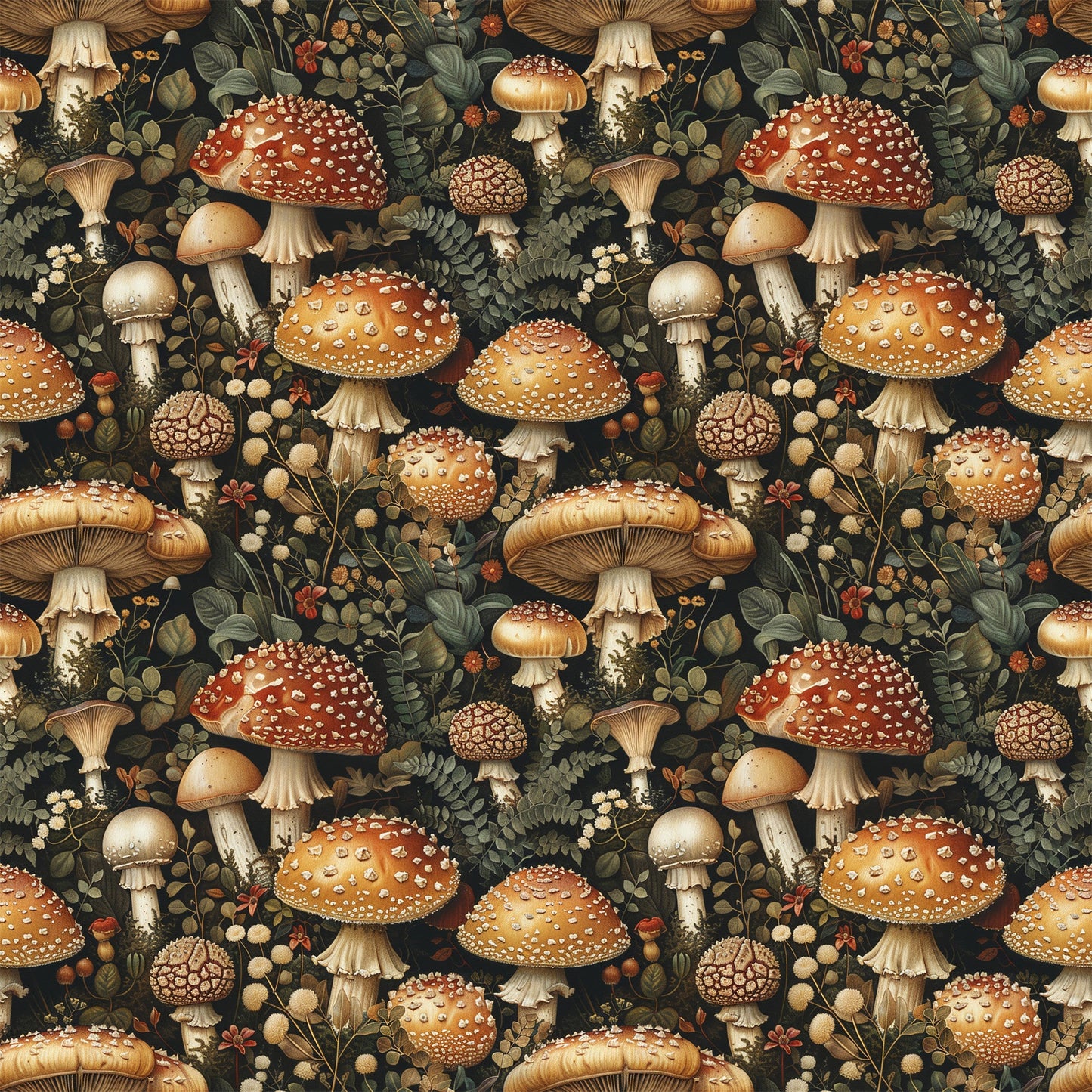 Retro Mushroom Botanical Pattern 5 Quilting Cotton Fabric