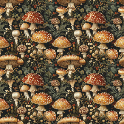 Retro Mushroom Botanical Pattern 5 Quilting Cotton Fabric