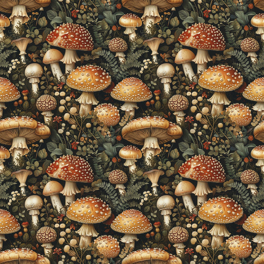 Retro Mushroom Botanical Pattern 5 Quilting Cotton Fabric