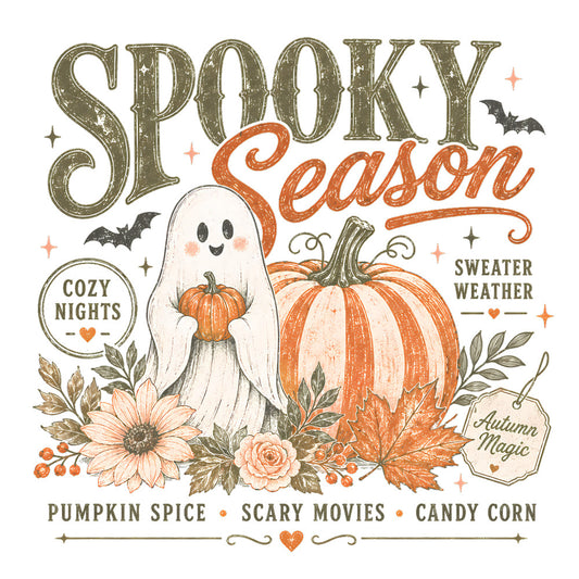 spooky season, halloween, autumn, fall, pumpkin, ghost, bats, pumpkin spice, cozy nights, sweater weather, autumn magic, scary movies, candy corn, orange, cream, olive green, sage green, rust, vintage, whimsical, rustic, floral, sunflower, roses, leaves, maple leaves, stars, hearts, celestial, seasonal