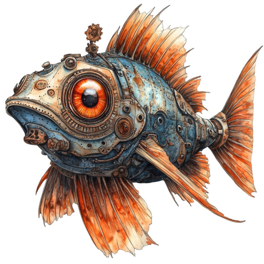 Watercolor Scary Fish Fabric Panel 3