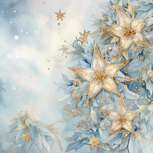 Light Blue and Gold Christmas Fabric Panel 7