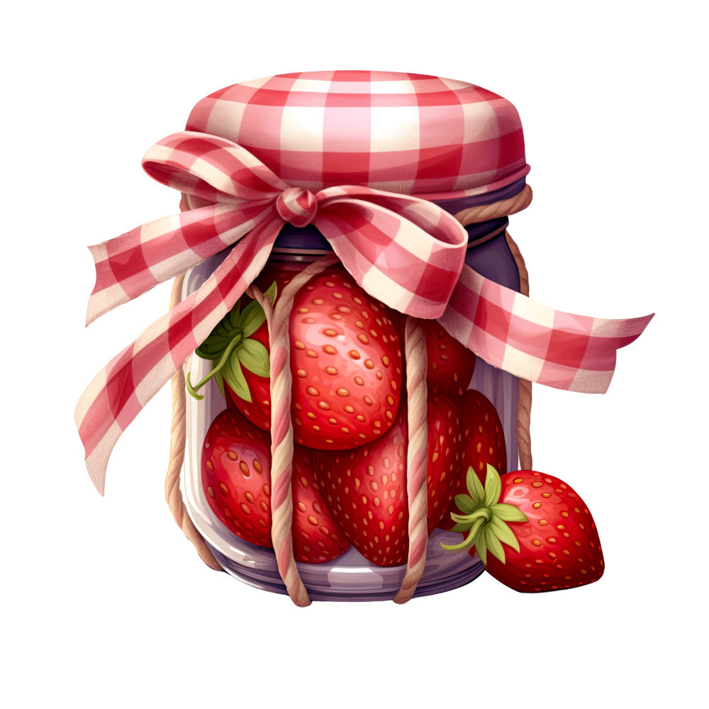 Strawberry Jam Jars Fabric Panel 6
