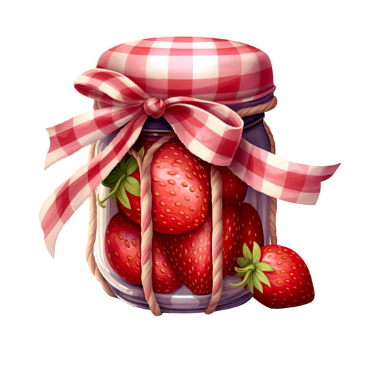 Strawberry Jam Jars Fabric Panel 6