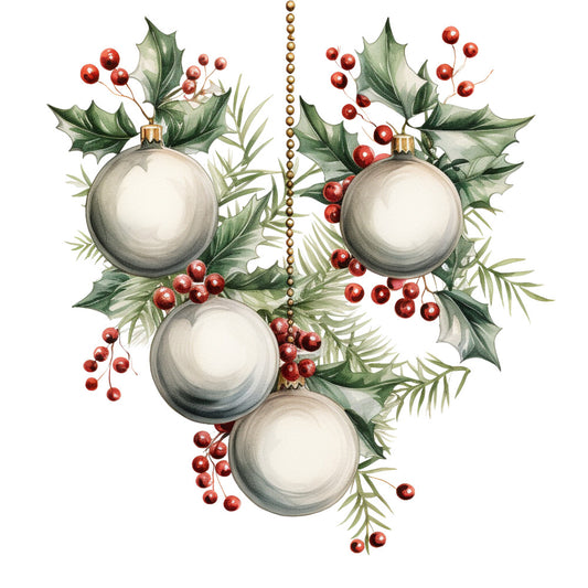 Holly and Baubles Fabric Panel 16