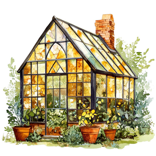 Watercolor Greenhouse Fabric Panel 1