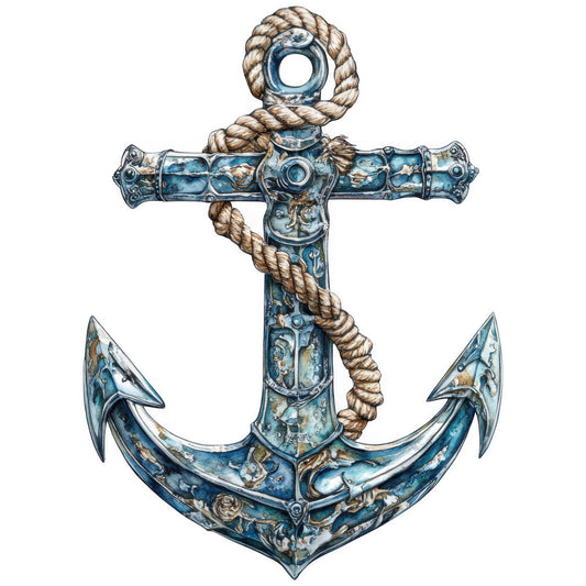 nautical, anchor, rope, ocean, maritime, coastal, teal blue, navy blue, weathered blue, metallic gold, ornate, decorative, vintage nautical, seaside, marine, damask pattern, scrollwork, embellished, elegant, traditional, decorative arts, ships, sailing, harbor, coastal living, seaside cottage, nautical theme, steampunk, vintage marine, blue and gold
