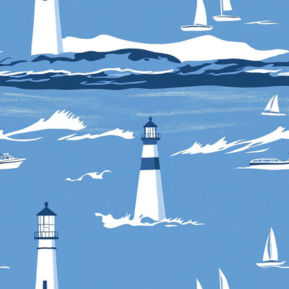 Lighthouse and Sailboats Pattern 5 Quilting Cotton Fabric
