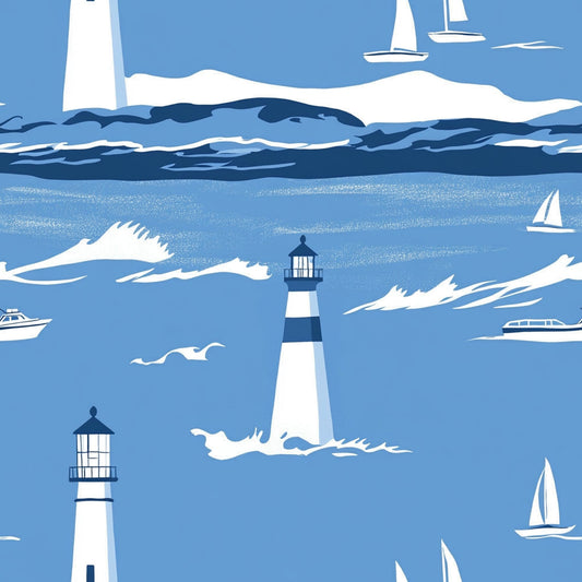 Lighthouse and Sailboats Pattern 5 Quilting Cotton Fabric