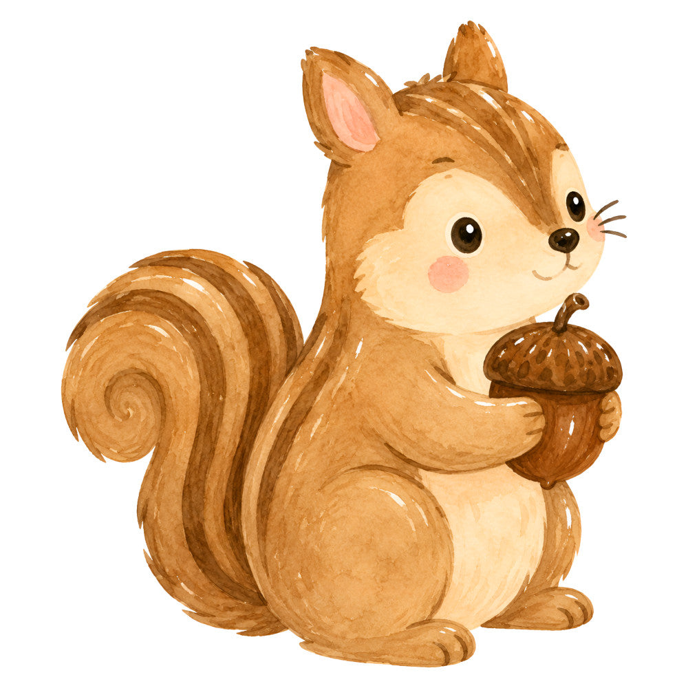 cute squirrel, woodland animals, autumn, fall, nature, acorn, brown, tan, cream, beige, whimsical, children's, kid's, baby, animal motif, forest theme, rustic, charming, illustration style, playful, harvest, seasonal, woodland creatures, nutmeg brown, ivory, woodland nursery, storybook, gentle, adorable, woodland forest