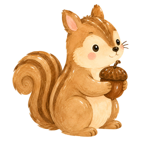 cute squirrel, woodland animals, autumn, fall, nature, acorn, brown, tan, cream, beige, whimsical, children's, kid's, baby, animal motif, forest theme, rustic, charming, illustration style, playful, harvest, seasonal, woodland creatures, nutmeg brown, ivory, woodland nursery, storybook, gentle, adorable, woodland forest