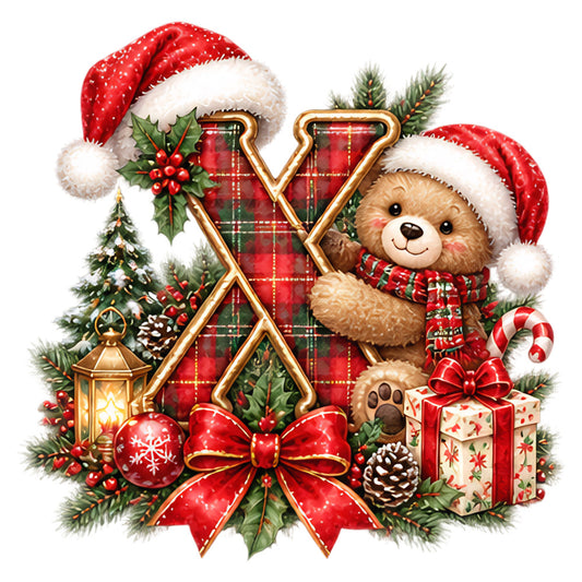 christmas, holiday, teddy bear, santa hat, plaid, red and green, cream, gold accents, festive, traditional, whimsical, cute, animals, winter, pine branches, holly, candy cane, ornaments, gift box, lantern, pinecone, red ribbon, bow, tartan, cheerful, vintage christmas, seasonal, children's, nursery