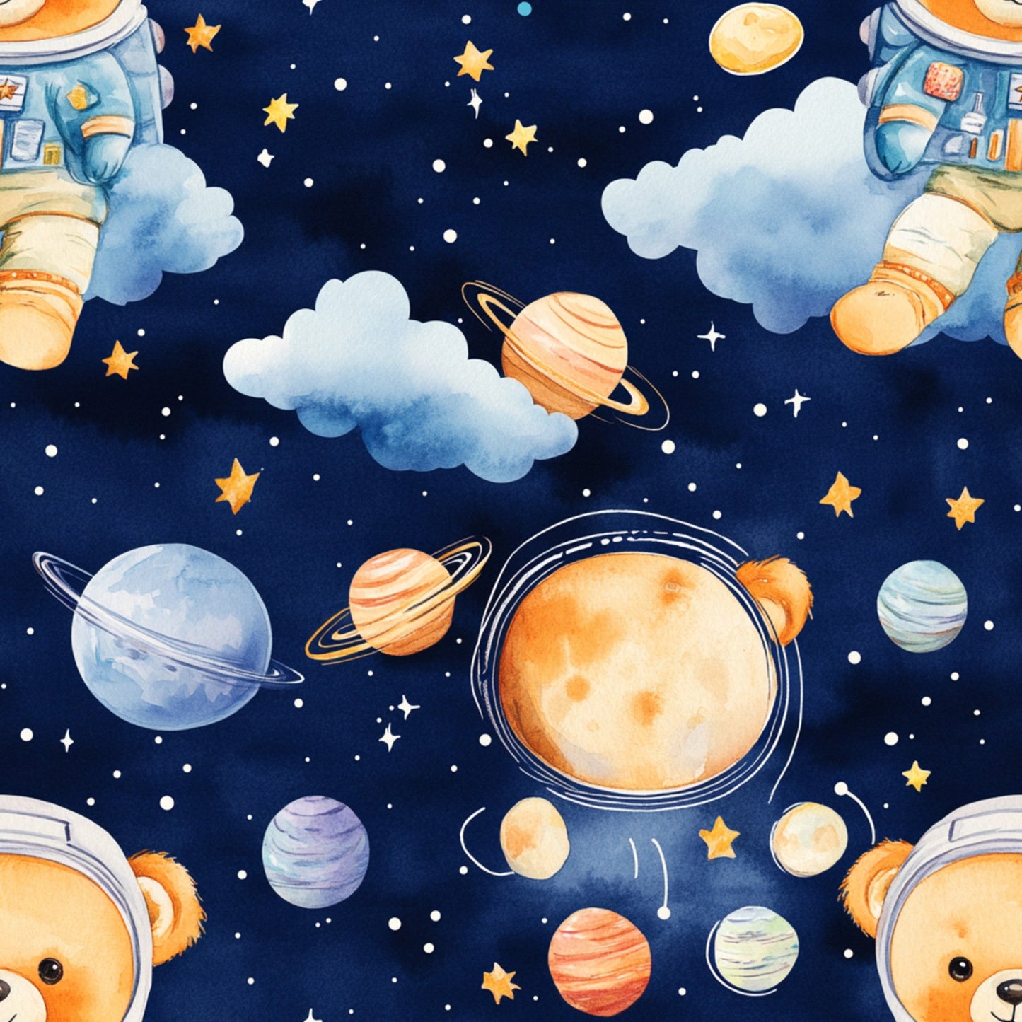Blue Teddy Bear Baby Boy Pattern 10 Quilting Cotton Fabric