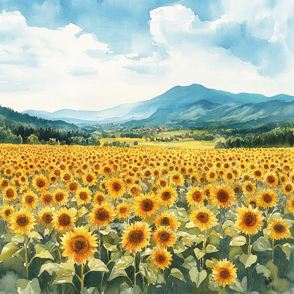 Sunflower Summer Landscape Fabric Panel 12