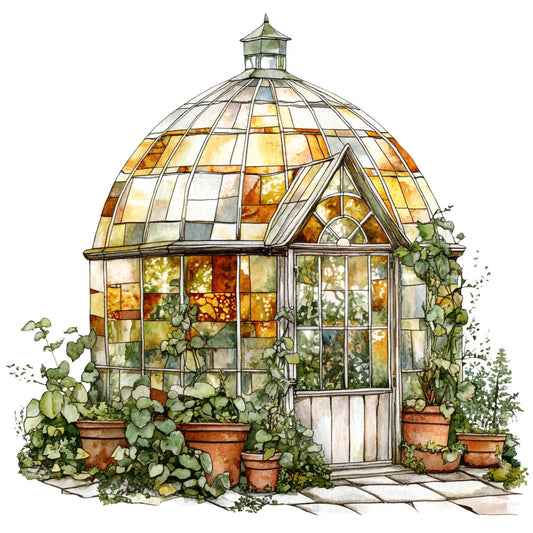 Watercolor Greenhouse Fabric Panel 13
