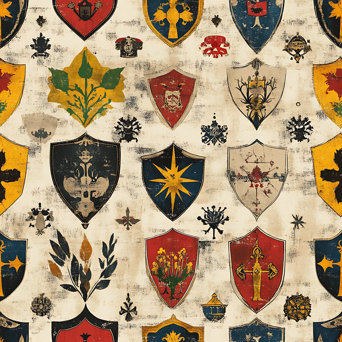 Rustic German Banners and Shields Pattern 6 Quilting Cotton Fabric
