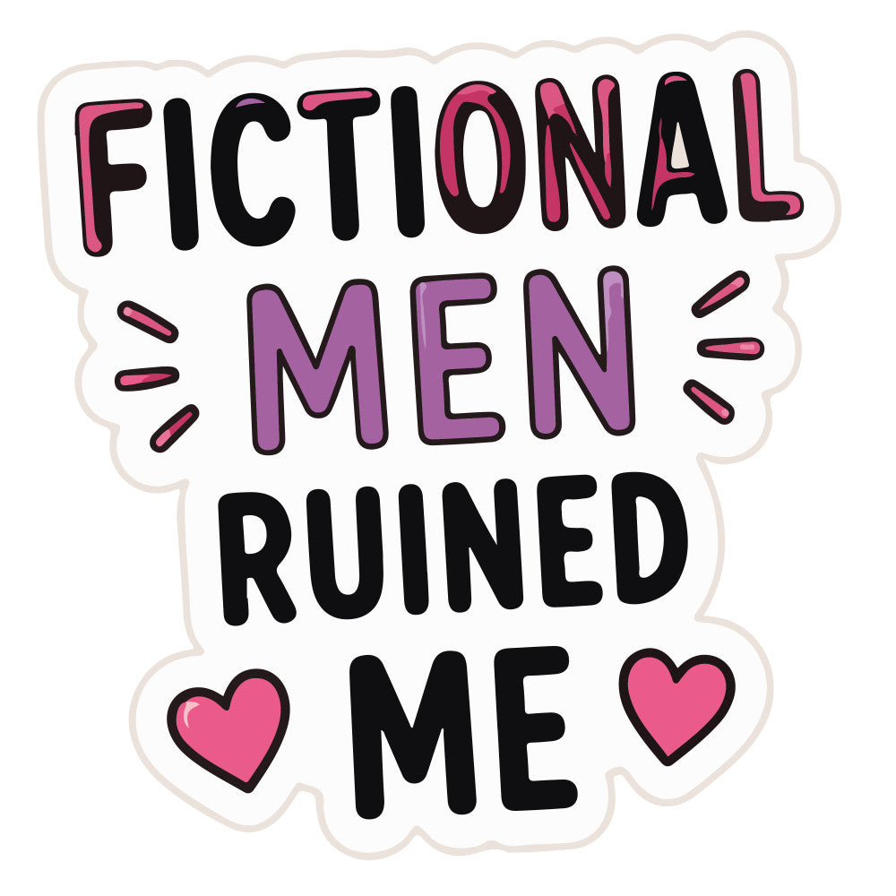 fictional men ruined me, hot pink, magenta, purple, black, white, humorous, funny, sarcasm, sarcastic, text based, typography, quote, saying, hearts, love, romance, romantic, modern, whimsical, playful, book lover, literary, fan fiction, booktok, trending, social media, casual, contemporary, decorative pillow