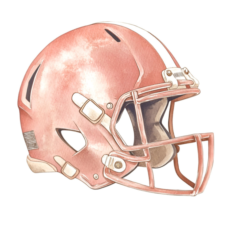 coral pink, salmon, rose, peachy pink, sports, football, football helmet, athletic, masculine, sports fan, team spirit, game day, sports themed, modern, contemporary, boys, men, casual, fall, autumn, winter, graduation, back to school, wall hanging, home decor, novelty print, illustration style, watercolor effect, shaded, dimensional