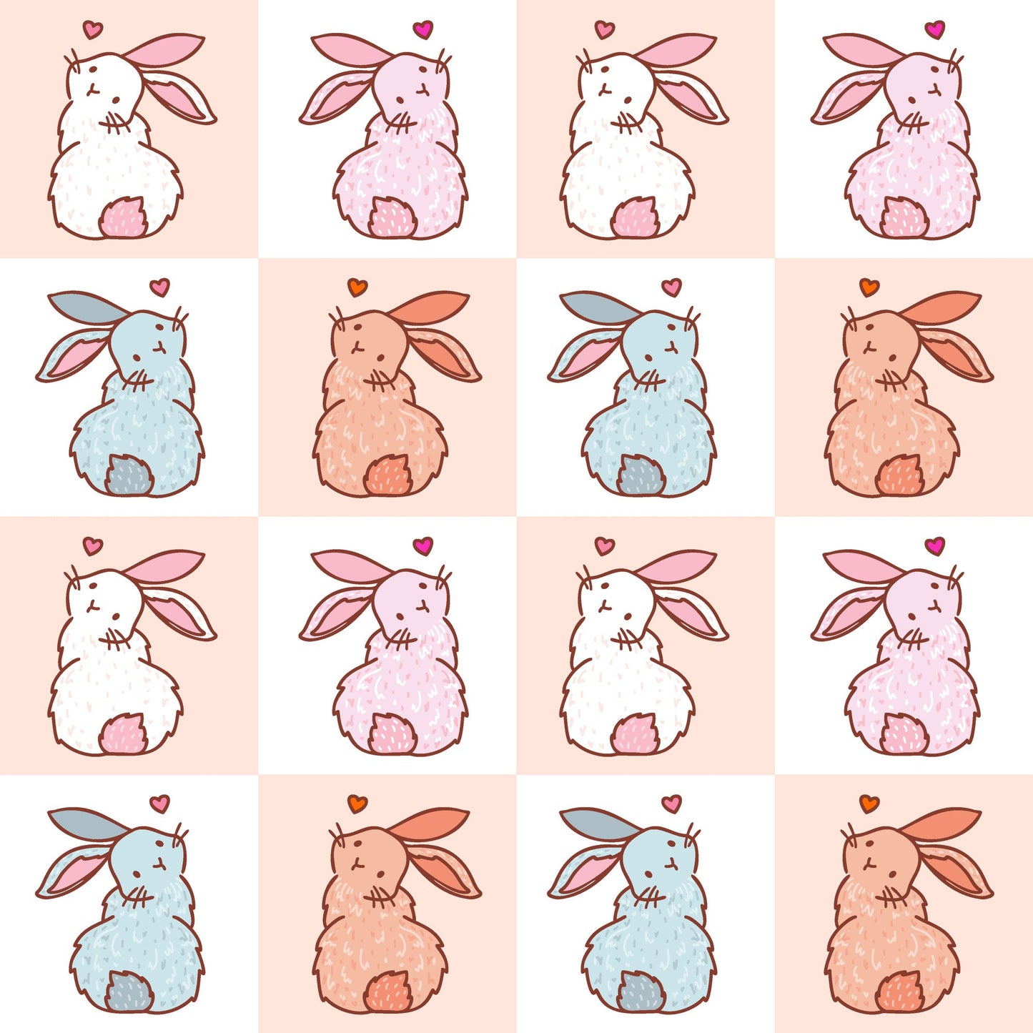 Cute Easter Bunnies Checkered Pattern 1 Quilting Cotton Fabric