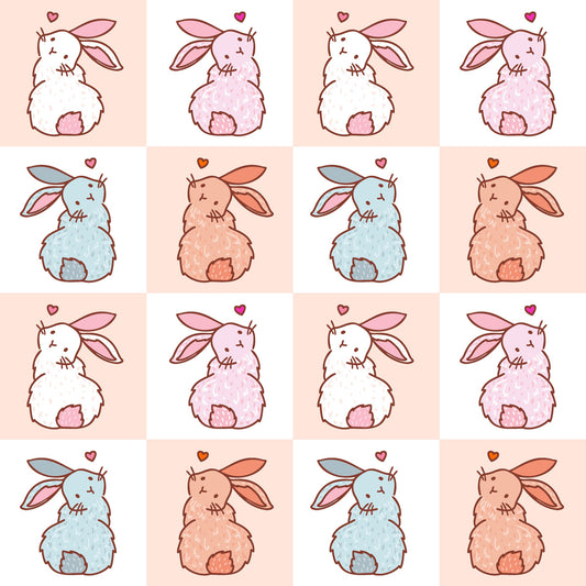 Cute Easter Bunnies Checkered Pattern 1 Quilting Cotton Fabric