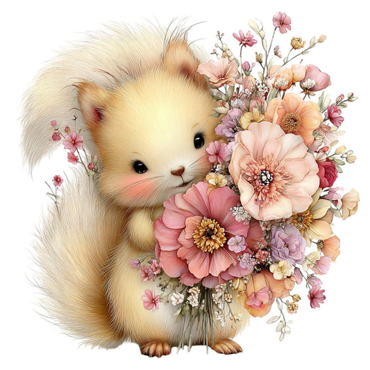 cute animal, fluffy bunny, guinea pig, woodland creatures, floral bouquet, pink flowers, peach flowers, cream flowers, lavender flowers, pastel colors, soft pastels, cream white, dusty rose, blush pink, coral pink, butter yellow, botanical, nature, whimsical, sweet, gentle, baby nursery, children's, spring, summer, animal lover, nature lover, gentle aesthetic, storybook style
