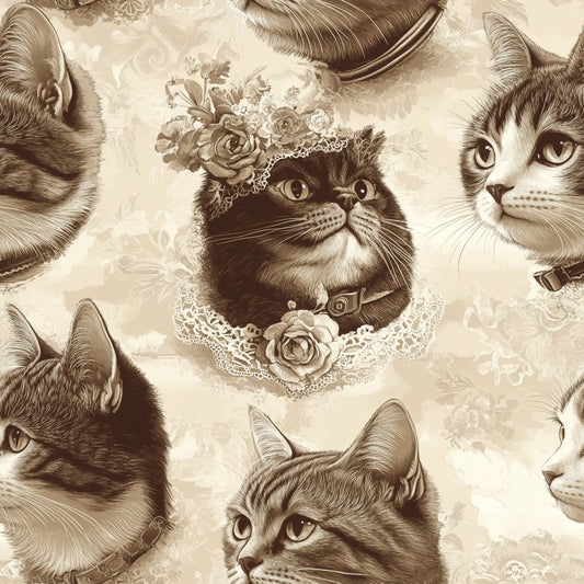 Vintage Cats With Lace Pattern 10 Quilting Cotton Fabric