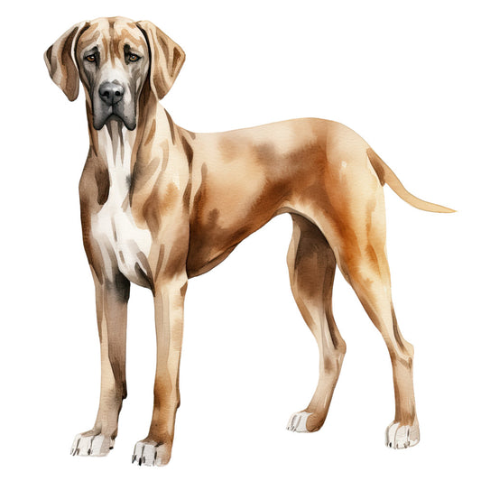 Watercolor Dogs Fabric Panel 33 featuring a detailed, hand-painted brown and white dog on premium quilting cotton.