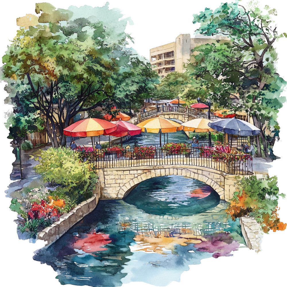 Watercolor Texas Fabric Panel 3