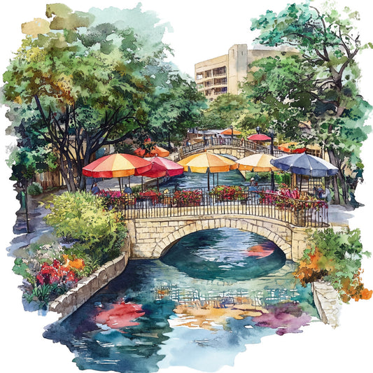 Watercolor Texas Fabric Panel 3