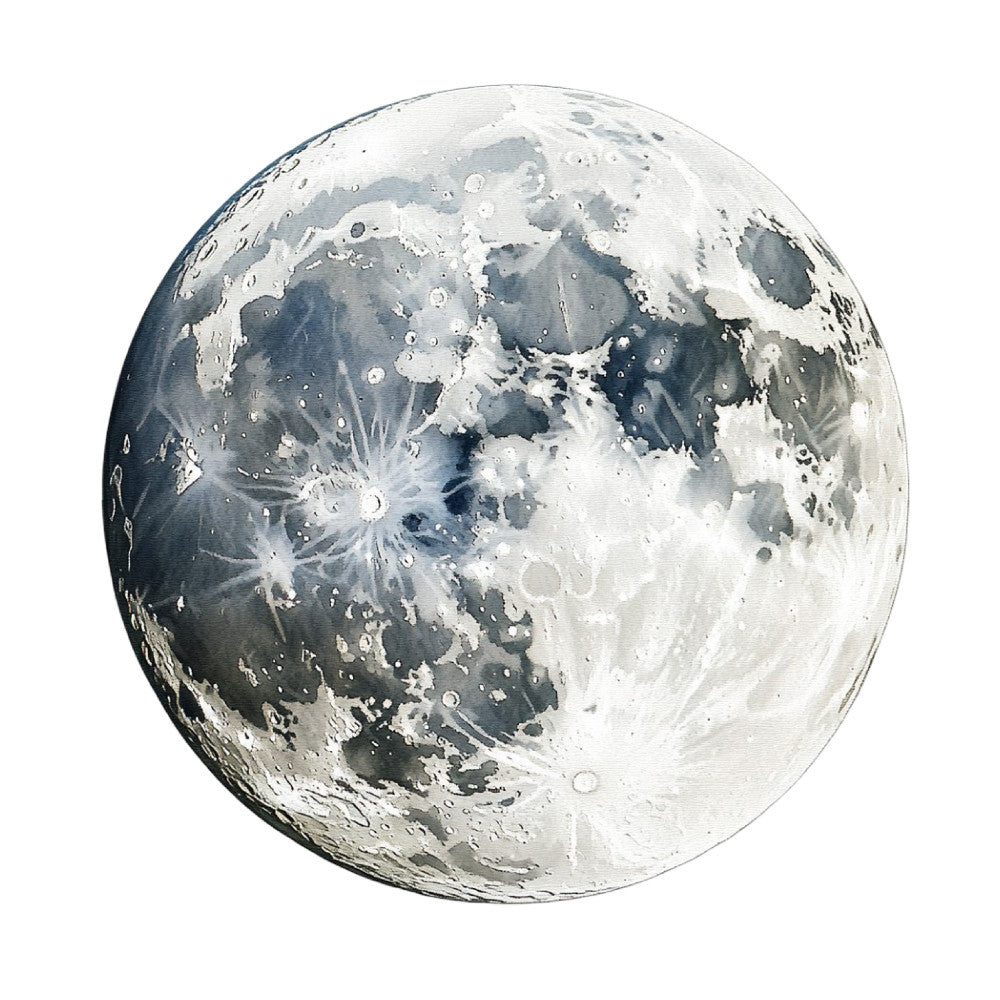 moon, lunar, celestial, space, astronomy, night sky, gray, grey, white, cream, silver, charcoal, grayscale, monochrome, crater, realistic, detailed, educational, scientific, nature, astronomy themed, wall hanging, home decor, modern, contemporary, elegant, peaceful, serene, minimalist, night time
